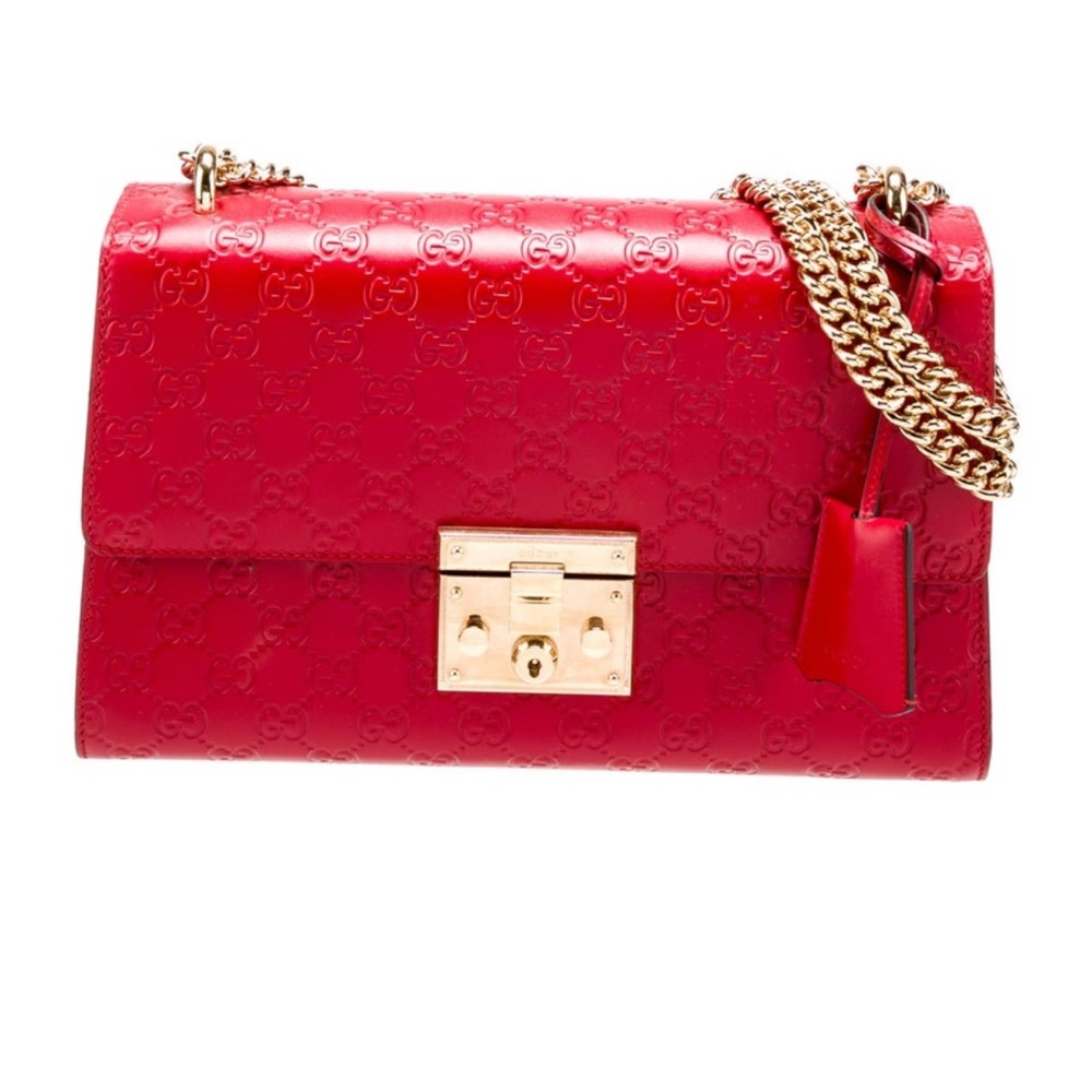 Gucci Red Leather Shoulder Bag with Gold Accents